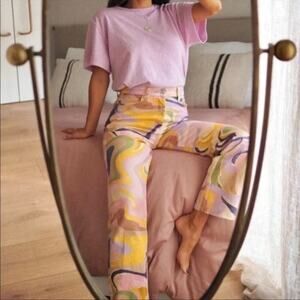 Zara Straight Leg Jeans Tie Dye Psychedelic Print Size 8